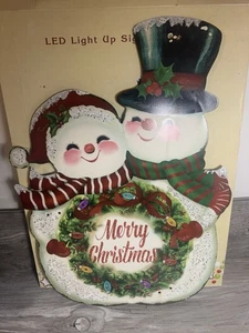 Cracker Barrel Metal Snowman Christmas Couple Sign- No Battery Pack - Picture 1 of 6