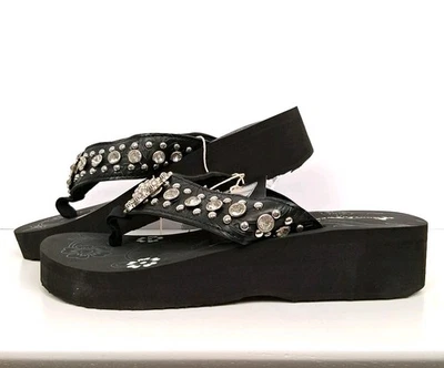 Montana West Women's Size 11 Flip-Flops Black & Rhinestones (Retail $49.99) NIB - Image 1 of 4