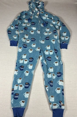 Pijama con Capucha Munki Munki Una Pieza Azul Suave Polar Café Talla Grande Foto 1 de 4
