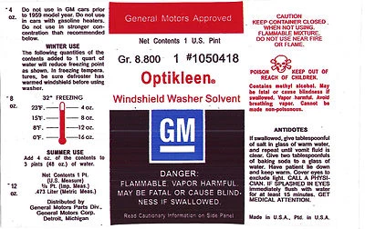 Pontiac Optikleen Windshield Wiper Washer Glass Solvent Bottle Decal Sticker NOS - Image 1 of 4