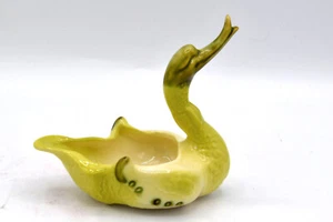 Posacenere fioriera vintage scafo piccolo verde giallo ceramica anatra oca cigno - Foto 1 di 4