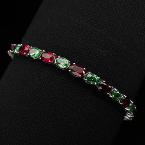 Alluring Pink Rubellite & Green Tsavorite 21.35Ct 925 Sterling Silver Bracelets - Picture 1 of 9