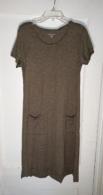 Eileen Fisher Green Striped Hemp Organic Cotton Dress Size PS   c921 - Image 1 of 4