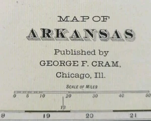 Vintage 1901 ARKANSAS Map 22"x14" Old Antique Original HOT SPRINGS LITTLE ROCK - Picture 1 of 5