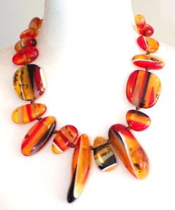Sobral Eco Ambar Nida Large Earthy & Fiery Beads Statement Artist Made Necklace - Picture 1 of 7