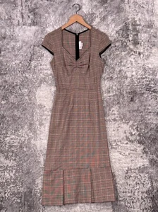 Stop Staring! Dress Medium Womens Brown Plaid Midi Pencil - Picture 1 of 8