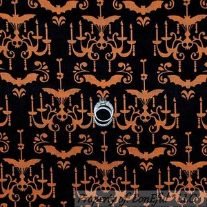 BonEful Fabric Cotton Quilt Black ORANGE Halloween Skull Bat Dot Stripe FL SCRAP - Picture 1 of 9