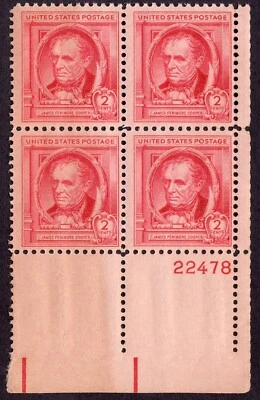 Scott #860 James Fenimore Cooper Plate Block of 4 Stamps - MNH P#22478 #6 - Image 1 of 2