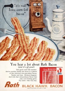 Rath Black Hawk Bacon 1959: escuchas un lote anuncio impreso vintage - Imagen 1 de 1
