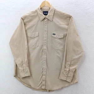 Wrangler Pearl Snap Shirt Men's 2XL Beige Long Sleeve Cotton Western Workwear - Picture 1 of 7