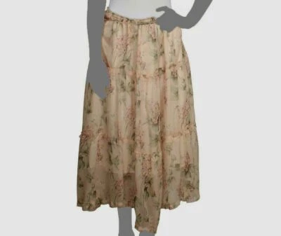 99 美元浅绿色女式粉色花卉荷叶边绑带雪纺长裙,尺寸 L — 第 1/2 张图片