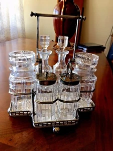 English Mappin & Brothers Silverplate & Crystal Cruet Set (6pcs) - Picture 1 of 12