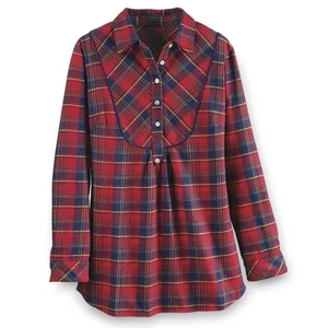 Country Store Plaid Flannel Bib Front Shirt XL Red Cotton Popover NEW - Picture 1 of 7