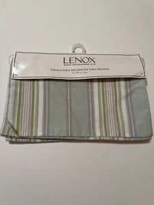 Lenox French Perle Decorative Table Runner 14"x90" Green Stripes NEW - Picture 1 of 5