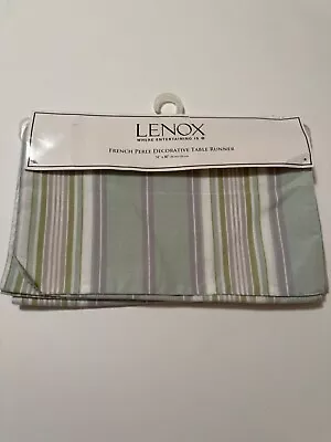 Lenox French Perle Decorative Table Runner 14"x90" Green Stripes NEW - Image 1 of 4