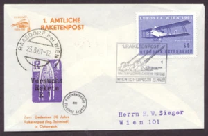 1961 AUSTRIA R-1 rocket mail cover, Schmiedl R-1 stamp - EZ 35C1 - Picture 1 of 2