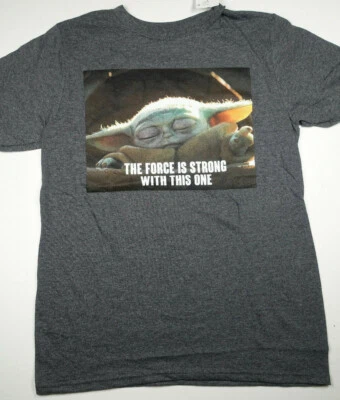 STAR WARS Gray Yoda The Force Is Strong With This One BOYS T-Shirt NEW Large L - Image 1 of 2