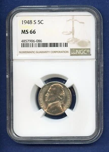 1948 S NGC MS66 Jefferson Nickel 5c US Mint Coin 1948-S MS-66  - Picture 1 of 3