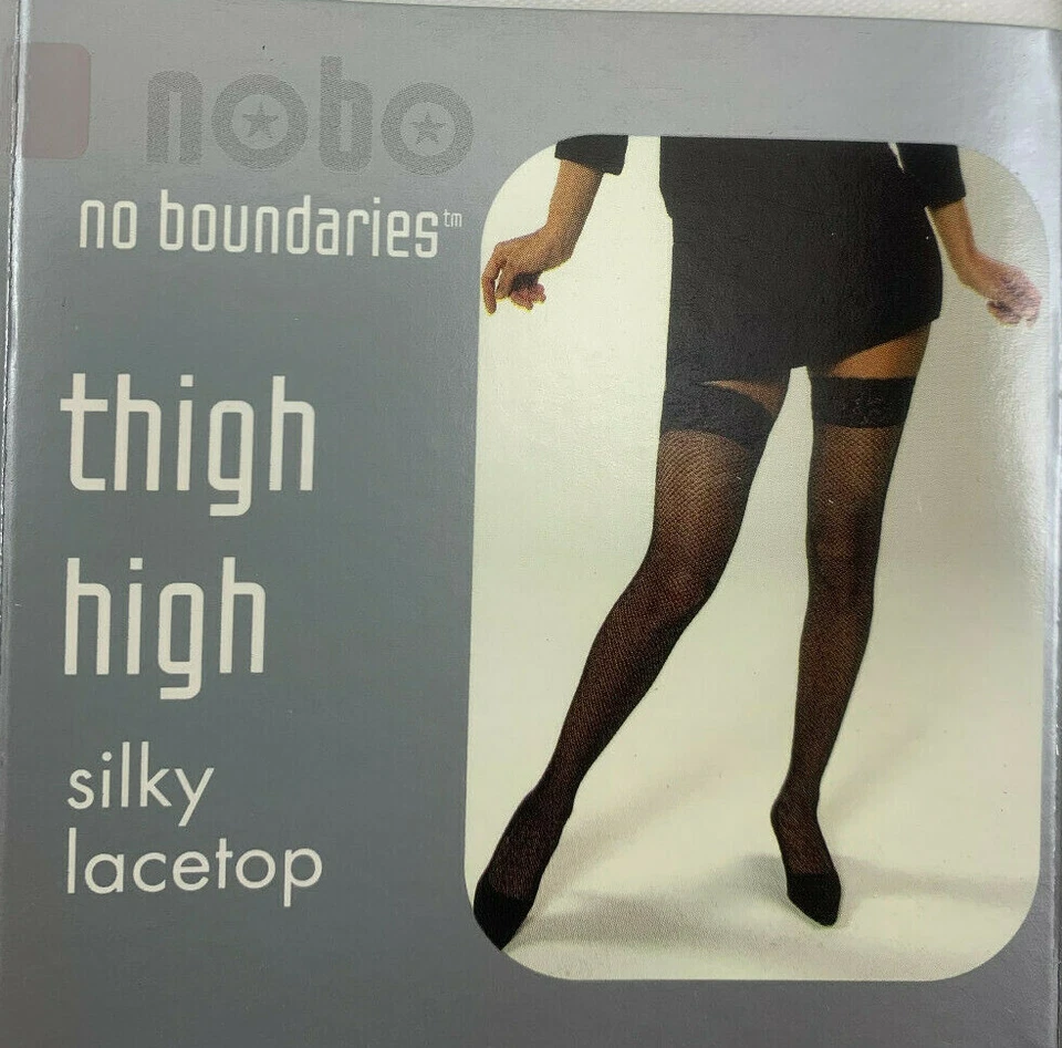 1 Pair NOBO Thigh High Silky Lacetop - Black Fishnet - ONE SIZE - Image 1 of 4