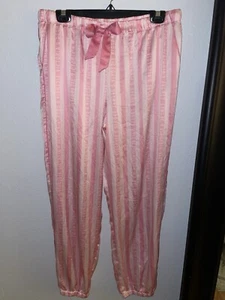 Victoria’s Secret L Pyjamahose Satin rosa gestreift Jogger Iconic Logo SCHLEIFE bequem - Bild 1 von 11