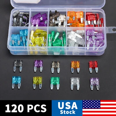 120pcs MINI Blade Fuse Assortment Auto Car Motorcycle SUV FUSES Kit APM ATM UTV - Image 1 of 4