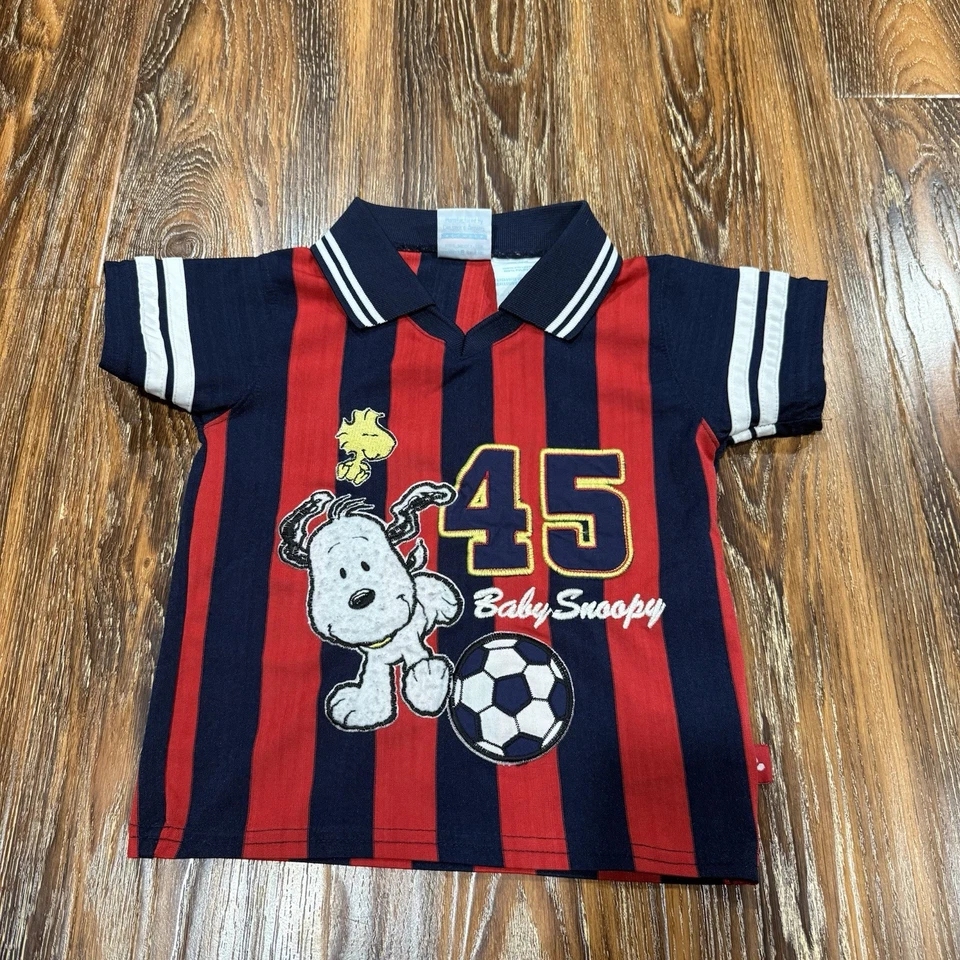 Camisa de Fútbol Vintage Y2K Bebé Snoopy 24 Meses Años 90 Polo Cuello Cacahuetes 24M Roja Foto 1 de 4