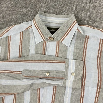 Ermenegildo Zegna Shirt Mens Large Oversized MultiColor Striped Linen Button Up - Image 1 of 4