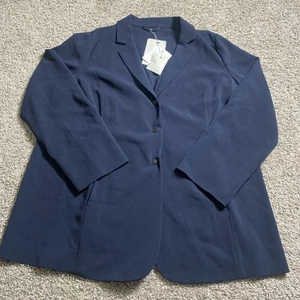 Voyage By Marina Rinaldi Navy Blue Womens 3 Button Blazer Jacket Size 16 US - Picture 1 of 8