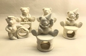 Vintage Bears Napkin Rings Drummer Clown White Porcelain Lot of 5 - Picture 1 of 8