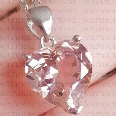 Colgante solitario de morganita natural en forma de corazón de 5,00 quilates enchapado en oro blanco de 18 quilates Foto 1 de 4