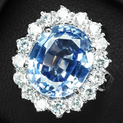 Lujosos anillos de oro blanco de plata de ley 925 de 6,70 quilates con zafiro azul aciano Foto 1 de 4