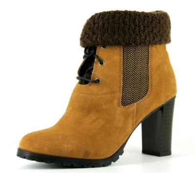 Botines La Redoute R Studio para mujer Reino Unido 4 marrón gamuza cuello tejido tacón Foto 1 de 4