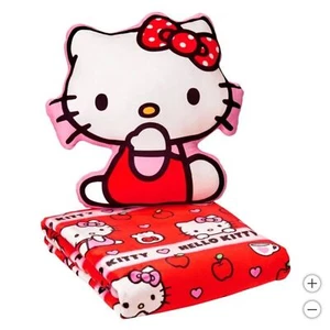 NWT, Sanrio Hello Kitty Cloud Pillow and Blanket Bundle Set, Pink and Red - Picture 1 of 5