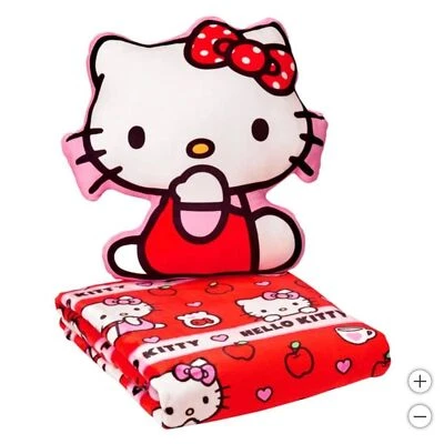 NWT, Sanrio Hello Kitty Cloud Pillow and Blanket Bundle Set, Pink and Red - Image 1 of 4