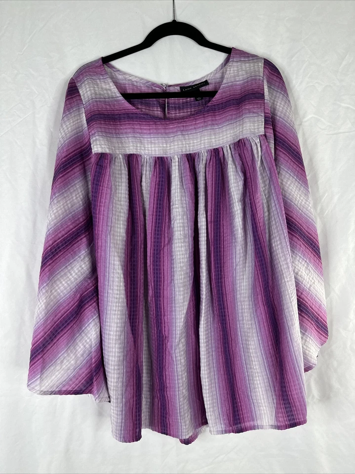 Lane Bryant上衣衬衫女式大码26/28粉色和服袖休闲条纹  — 第 1/4 张图片