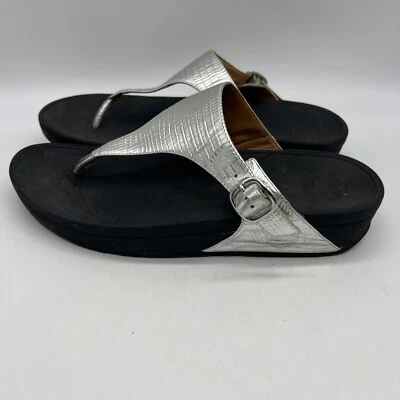 Fitflop The Skinny Flip Flop Sandals Size 10 Silver Croc Embossed Leather Foto 1 de 4