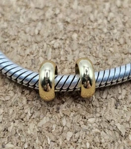 2 Authentic 18k Gold Over Silver Smooth Spacer European Charm Beads Lot - Picture 1 of 3