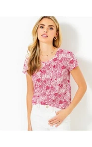 ¡OFERTA! Nuevo Lilly Pulitzer Etta Top Animal Magnetismo Frambuesa Rouge Grande - Imagen 1 de 3