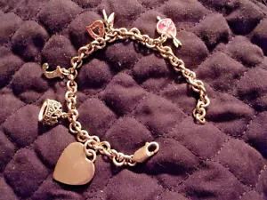 VERY NICE STERLING SILVER CHARM BRACELET WITH 5 CHARMS - Picture 1 of 4
