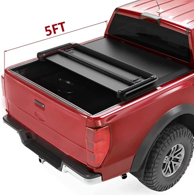 Tonneau Cover 5ft Tri-Fold For 2019-2024 Ford Ranger XLT Pickup Truck Bed W/LED - Image 1 of 4