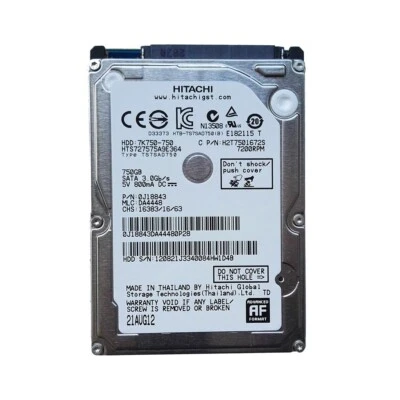 Hitachi 750GB HTS727575A9E364 7200RPM 16MB SATA 2.5" Laptop Hard Disk Drive - Image 1 of 4