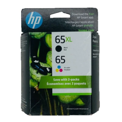 Cartuchos de tinta HP 65XL negro y HP65 color regular nuevos genuinos Foto 1 de 3