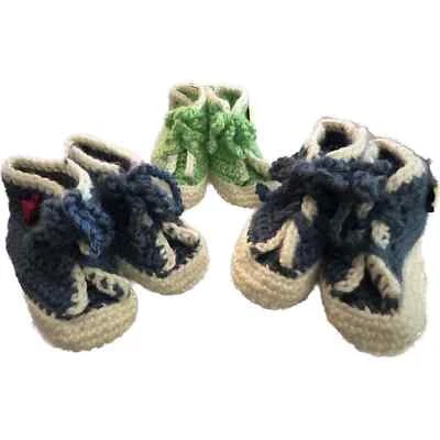Zapatos de bebé de ganchillo botines niño hechos a mano 0-6 meses azul verde Foto 1 de 4
