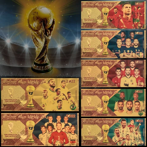 2022 World Cup Gold Plated Banknotes Flag Football Souvenir Gift for Fans Cover