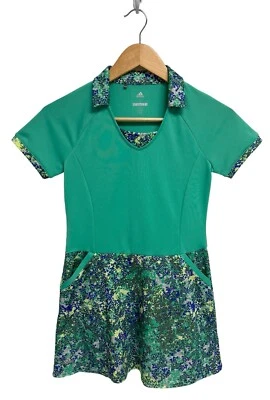 Adidas Girl's Short Sleeve Light Green Floral V-Neck Jumper Dress Size S - Image 1 of 4