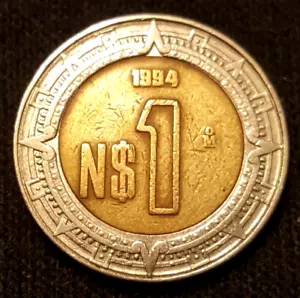 1 Nuevo Peso 1994 With "N" (Anillo del Resplandor) on the Aztec calendar stone - Picture 1 of 2