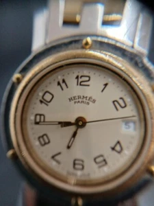 Hermes 757761 Quartz Women's Watch Gold Dial Round Analog SS Band From Japan - Picture 1 of 8