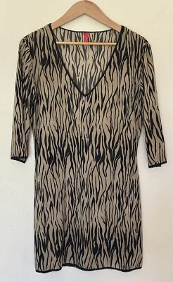 Vestido sin Mangas Josie Natori Pequeño Beige Negro Estampado Animal Elástico EC Foto 1 de 4
