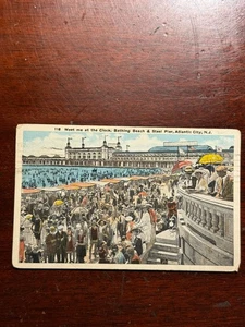 Treffen Sie mich an der Uhr Baden Strand Stahl Pier Atlantic City NJ Vintage Postkarte - Bild 1 von 2