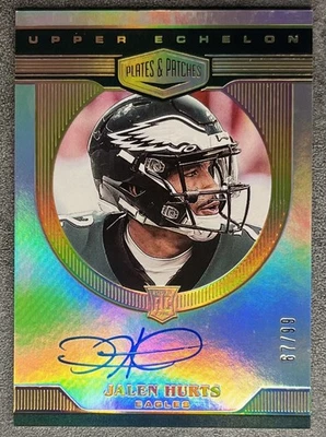 Jalen Hurts 2020 Panini Plates & Patches Upper Echelon On Card Auto 67/99 RC  - Image 1 of 2